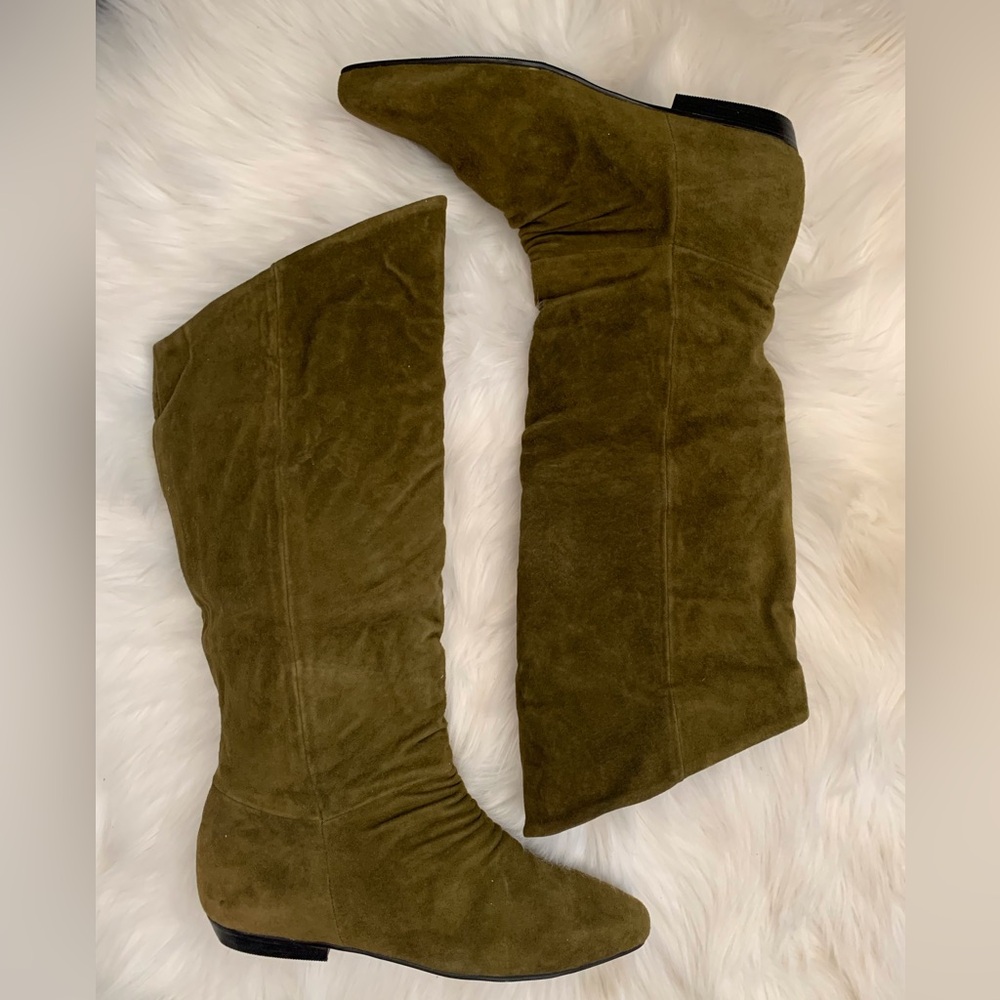 Jasmine Military Green Olive Over the Knee Suede Leather Boots NWOT